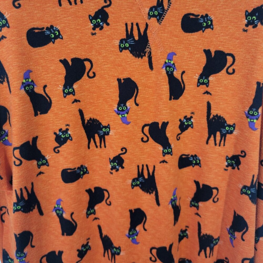 Celebrate Womens XL Halloween Pajama Top Orange Cat Print Short Sleeve ORA22XE - Picture 6 of 10